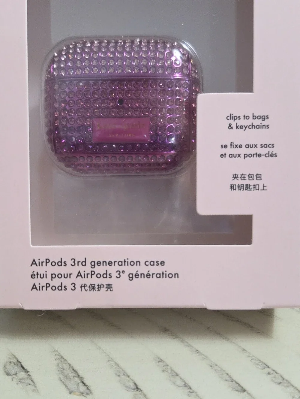 Kate Spade Gala Rhinestone Embossed Airpods Case, PINK NWT